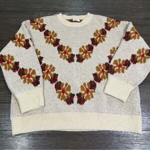 Elegant Cream Sweater with Brown and Red Accents